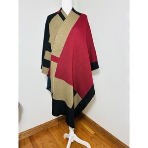 ETHYL Wrap‎ Shawl Sz M/L Knit Quiet Luxury Colorblock Contemporary